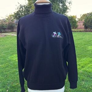 Steffner Vintage Ski Sweater | Black Turtleneck Ski Sweater | Size Large